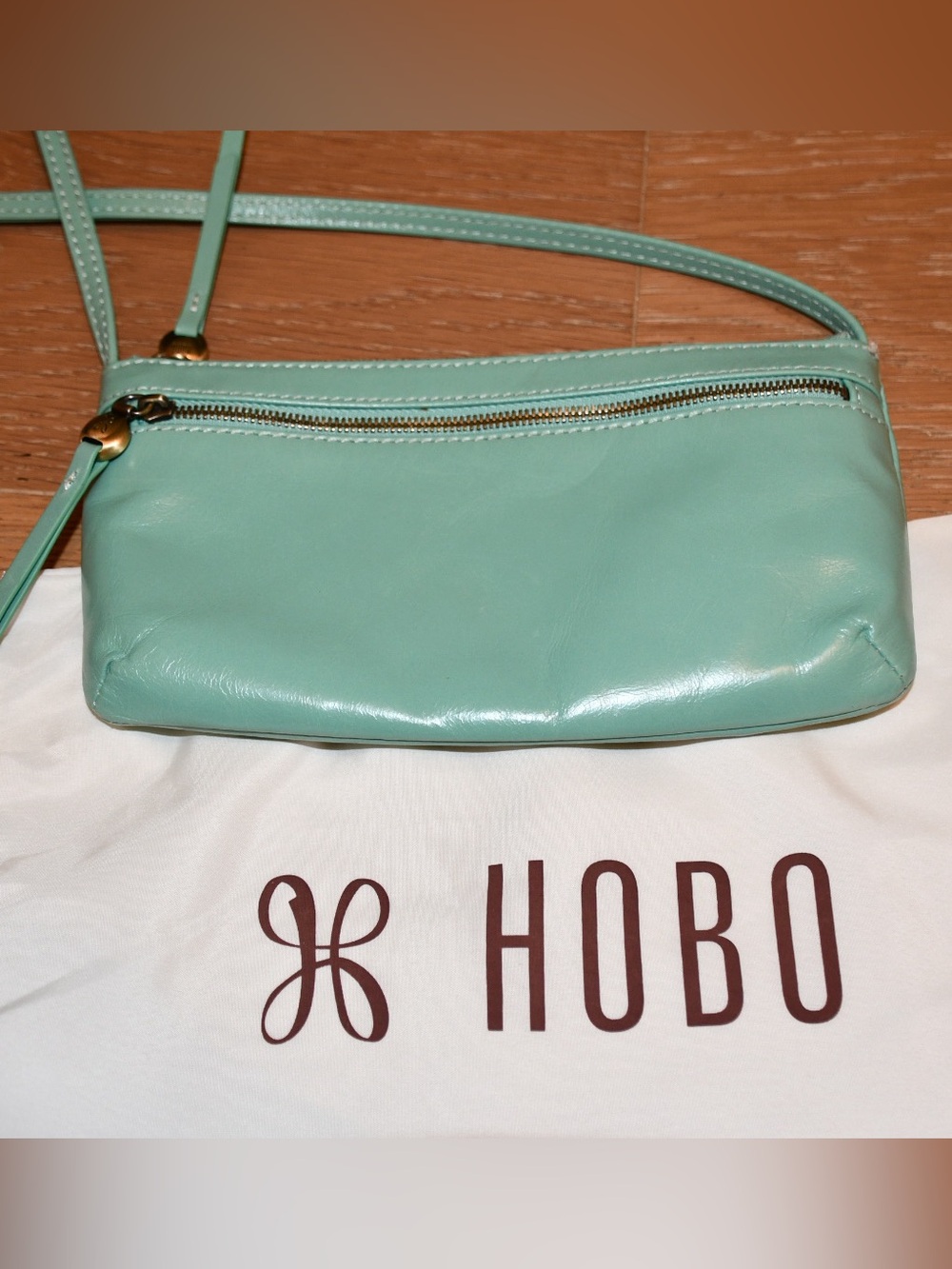 HOBO Cara Leather Crossbody purse small sea glass green
